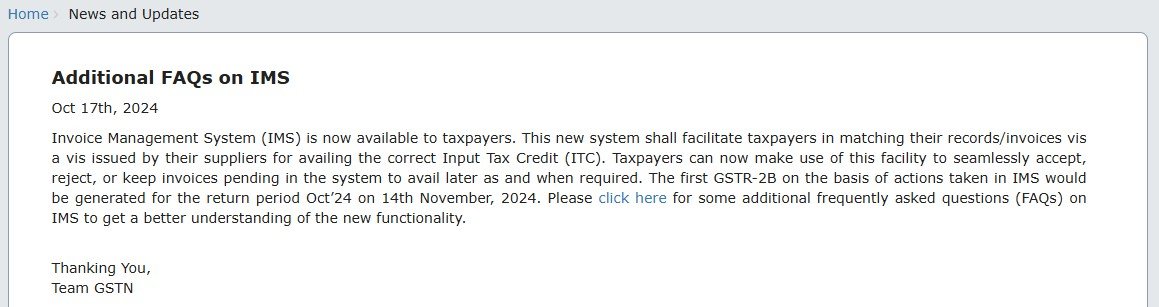 This is an image of an Advisory of Additional FAQ's on Invoice Management System (IMS)
