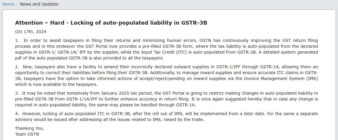 This is an image of an Advisory of Auto Populated Liability GSTR-3B