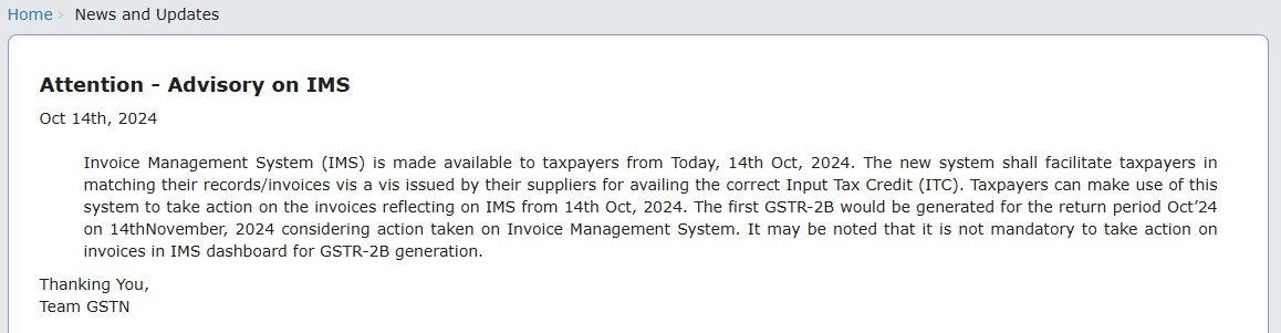 This is an image of Advisory on Invoice Management System (IMS)