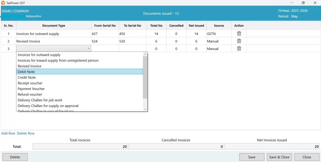Mandatory reporting of documents in Table 13 of GSTR‑1 in TaxPower GST