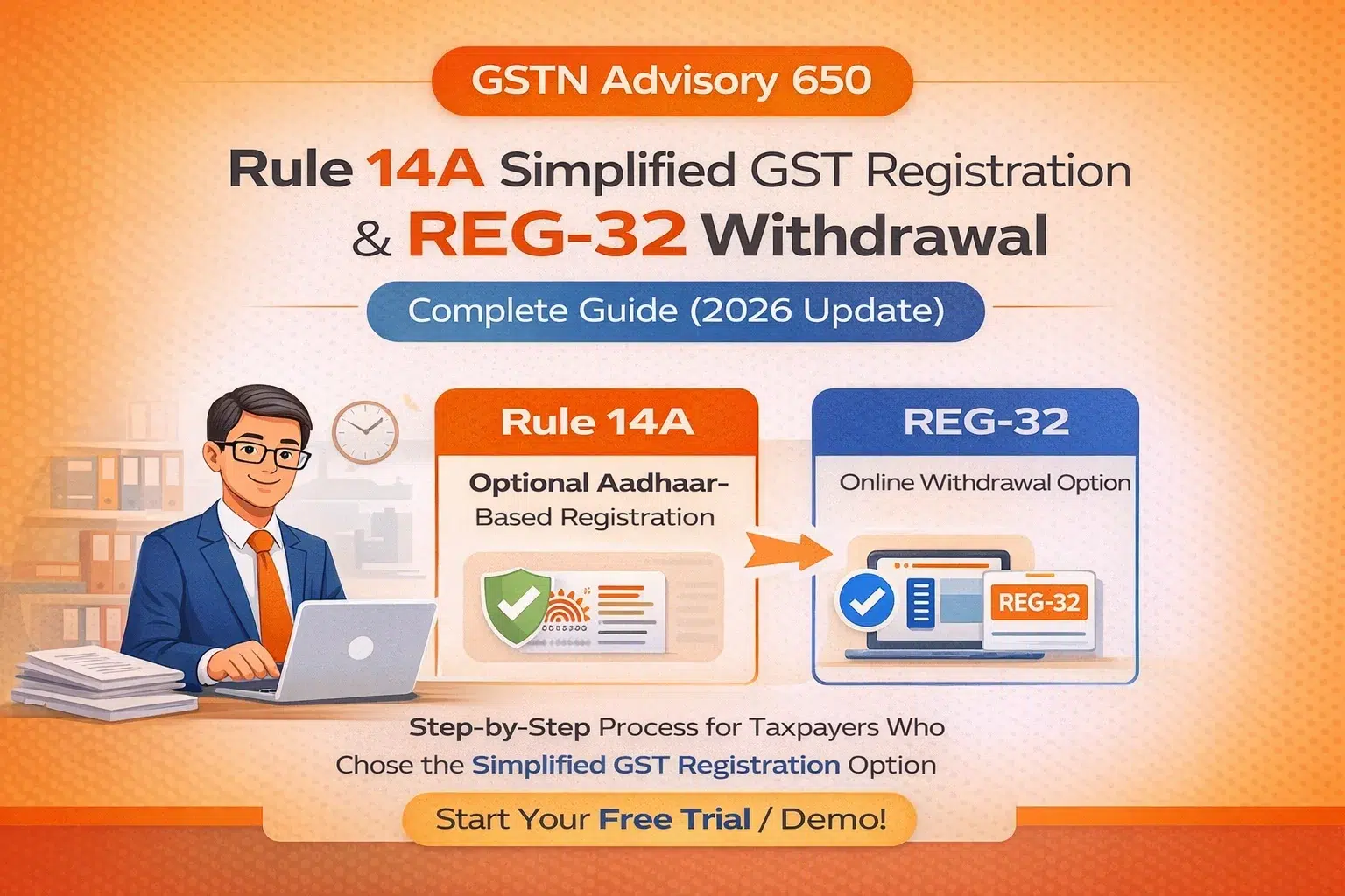 GSTN Advisory 650 – Rule 14A Simplified GST Registration and REG-32 Withdrawal Process 2026