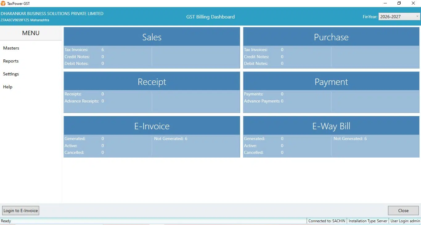 TaxPower GST billing software dashboard for businesses