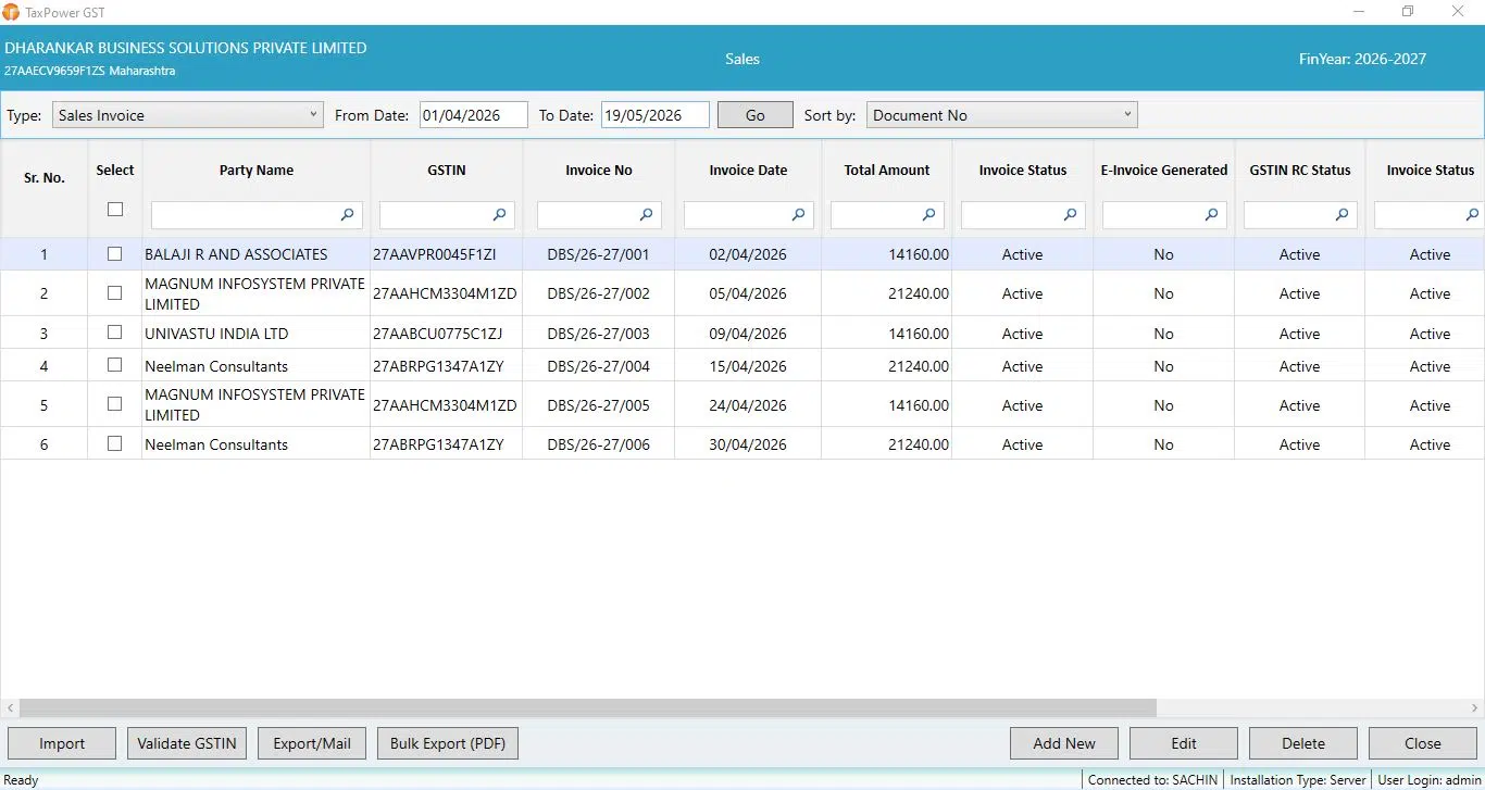 GST invoice management in TaxPower GST