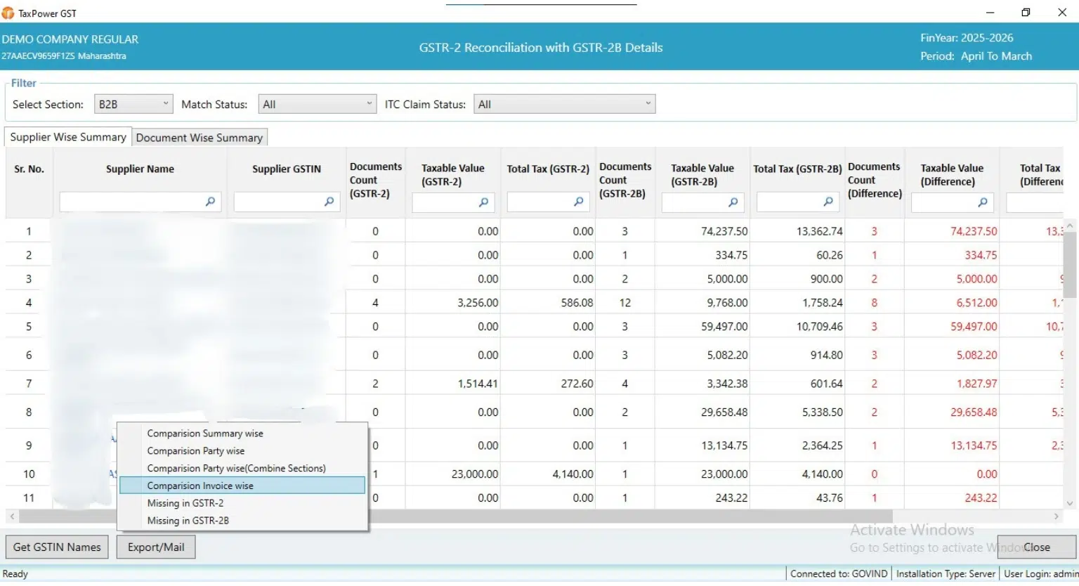 GST reconciliation and ITC reporting in TaxPower GST