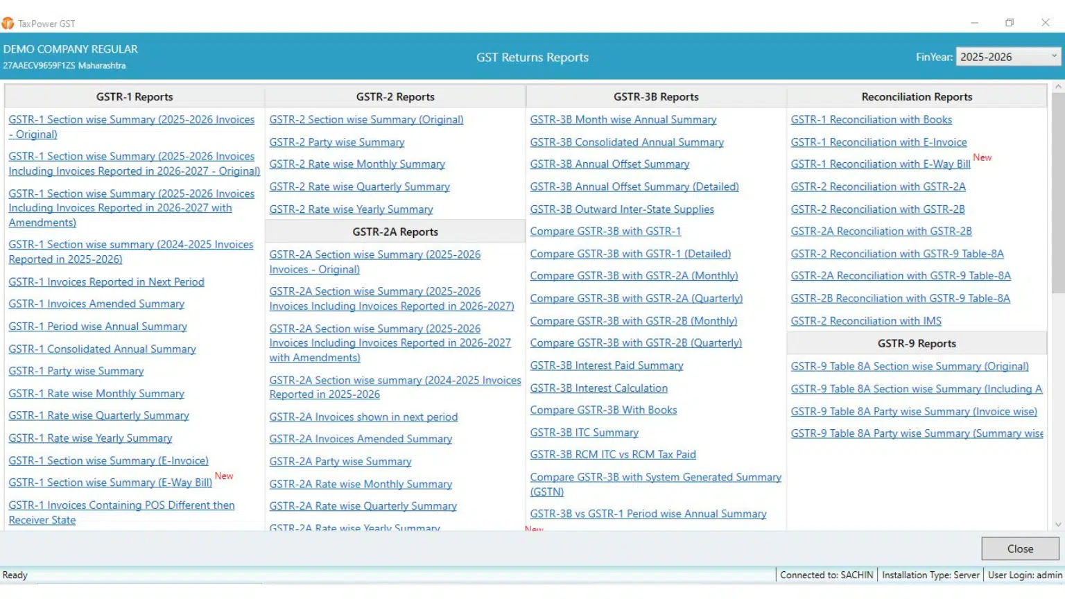 GST report library in TaxPower GST software