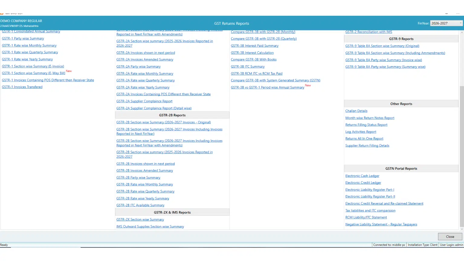 GSTN and IMS reporting in TaxPower GST software