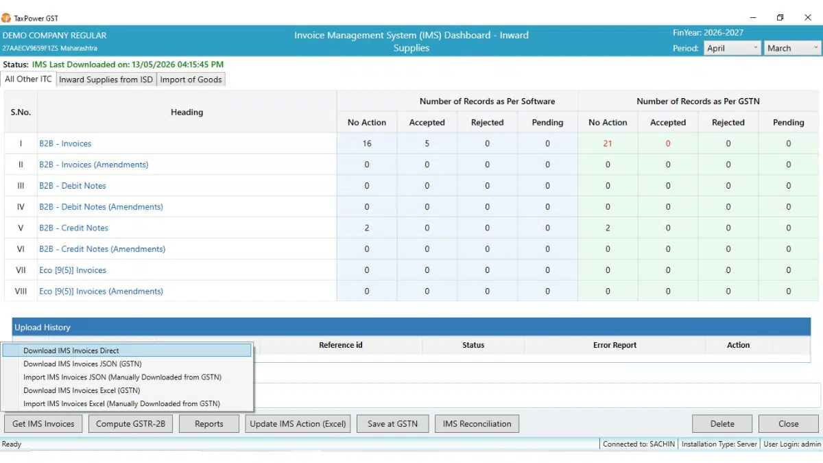 IMS GST Software process for GSTN data review and reconciliation