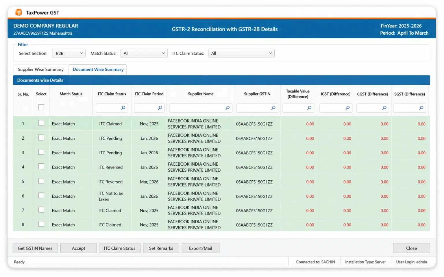 ITC claim status review in GST reconciliation software