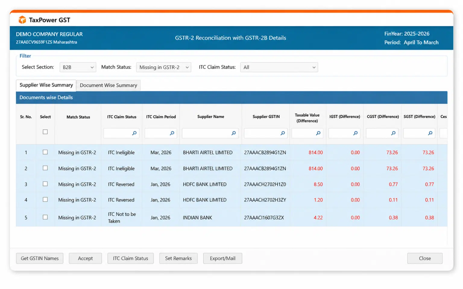 Missing invoice detection in GST reconciliation software